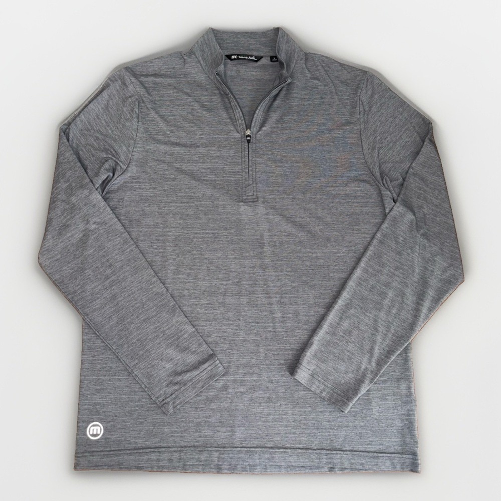 Travis Mathew Men's Pro 1/4 Zip Golf Pullover, Gray, Long Sleeve, Stretch Size L